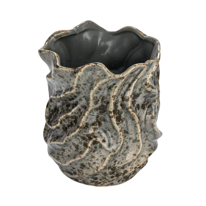 Stoneware Organic Shaped Vase with Crackle Glaze