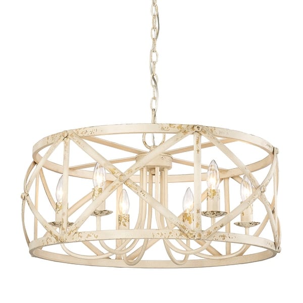 slide 2 of 8, Golden Lighting 0890-6 Alcott 6 Light 24" Wide Cage Pendant Antique Ivory