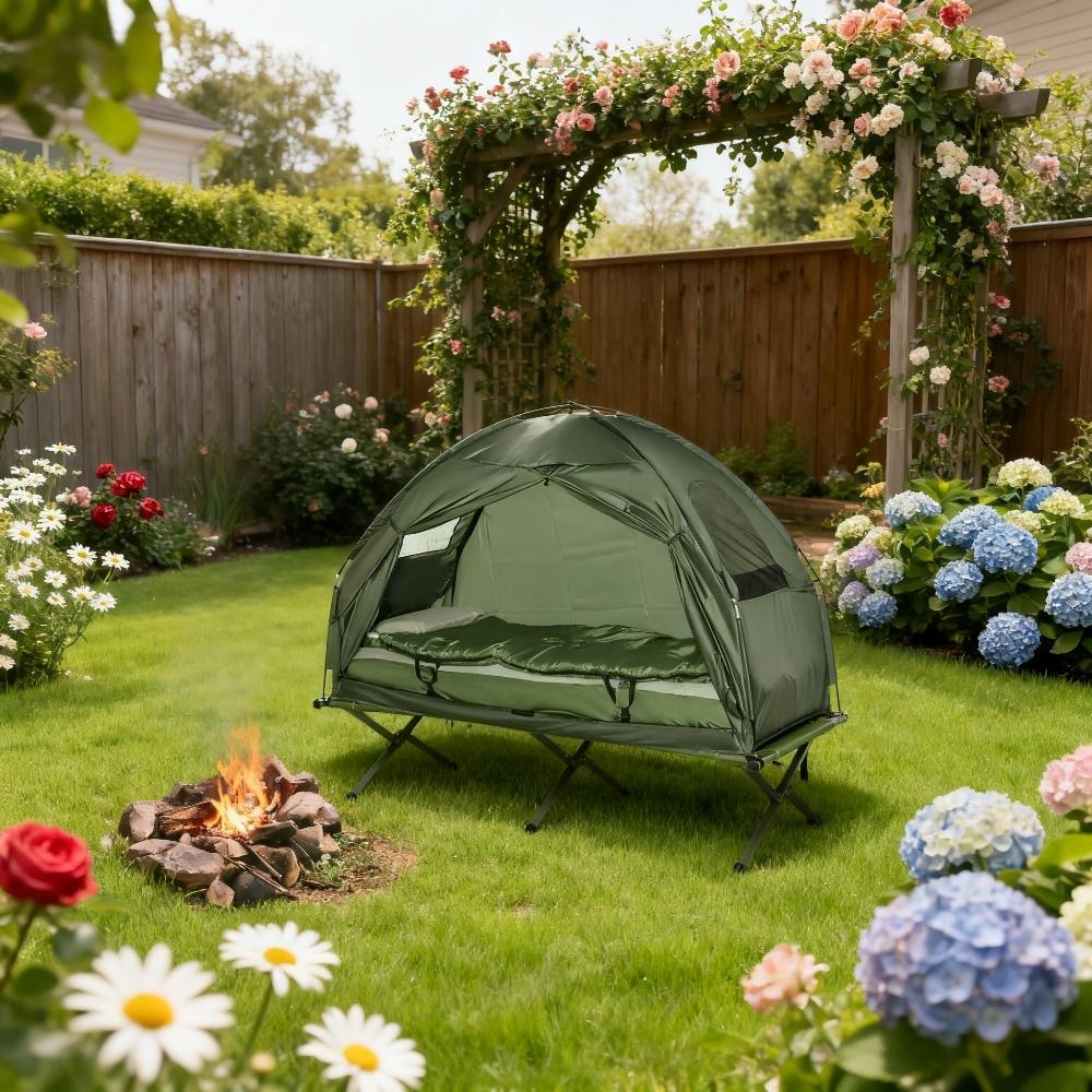 GDFStudio - Outdoor All-in-One Folding Camping Cot with Tent, Air Mattress, and Sleeping Bag