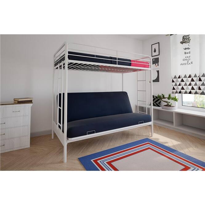 DHP Twin-over-Futon White Metal Bunk Bed