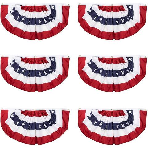6pcs American Flag Bunting Pleated Fan, 36.5"x18.5" USA Patriotic Bunting Banner