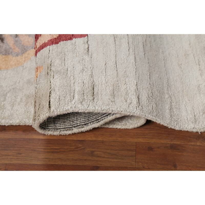 Handmade Flowers Wool & Silk Indian Area Rug - 6'3"x 9'0"