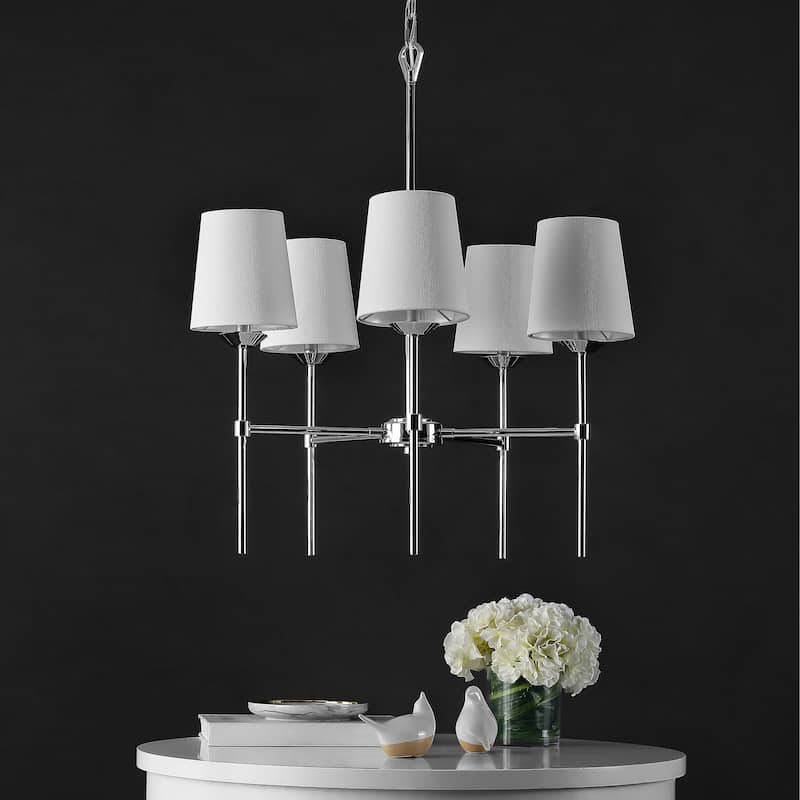 SAFAVIEH Lighting Vaska 5-Light Led Adjustable Pendant - 26" W x 26" L x 37.5-109.5" H - Chrome/White - 26Wx26Dx110H