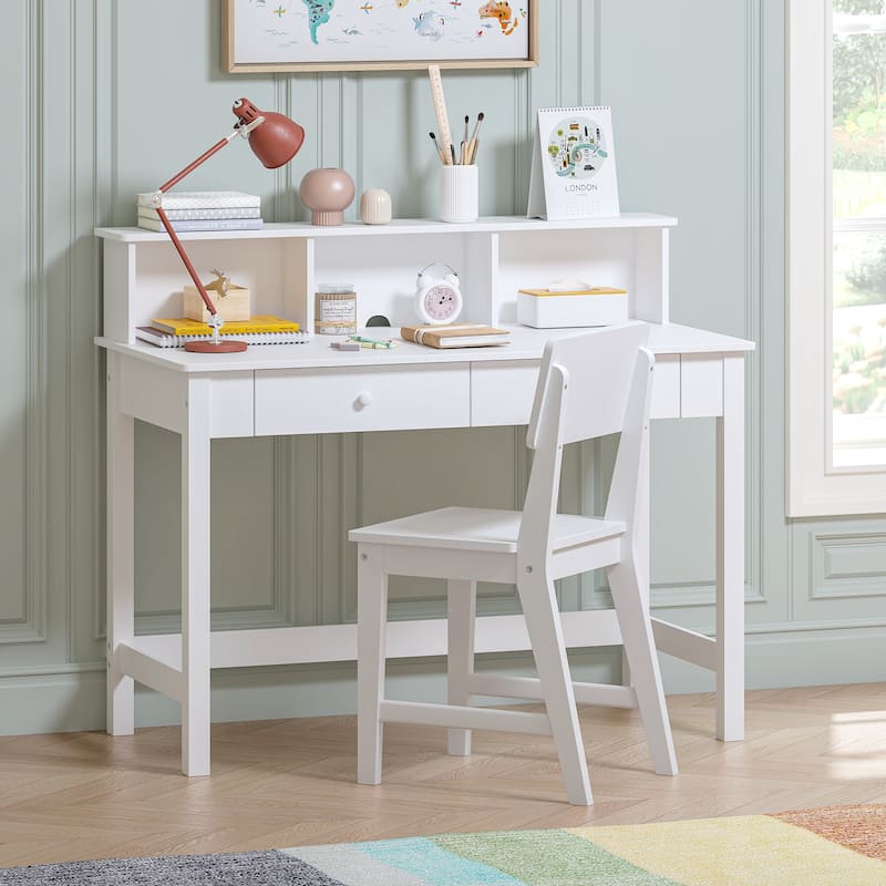 COSTARS Kids Desk and Chair Set with Hutch, Wooden Study Table for 5–12 Years Old, Student Writing Desk and Computer Workstation