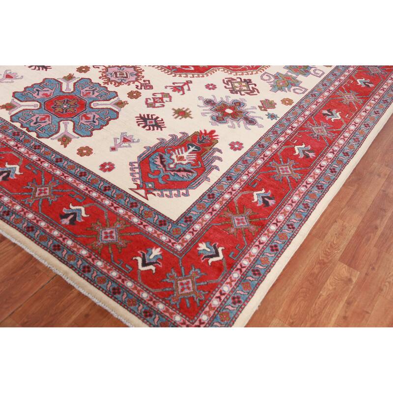 Hand Knotted Oriental 100% Wool Carpet Traditional Medallion Beige & Ivories Kazak Area Rug - 11' 7'' X 8' 7''