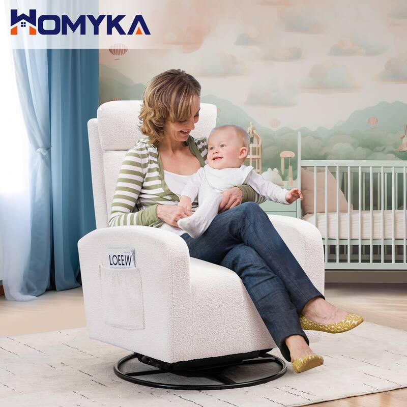 HOMYKA Swivel Glider Rocker Accent Chair for Nursery with Side Pocket