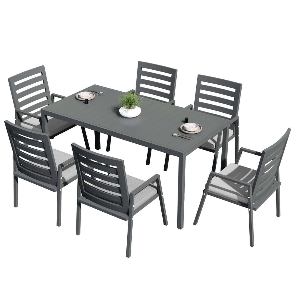 Chelsea 7-Piece Aluminum Outdoor Dining Set 78 in. Rectangular Table and 6 Dining Armchair w/ Cushions - N/A