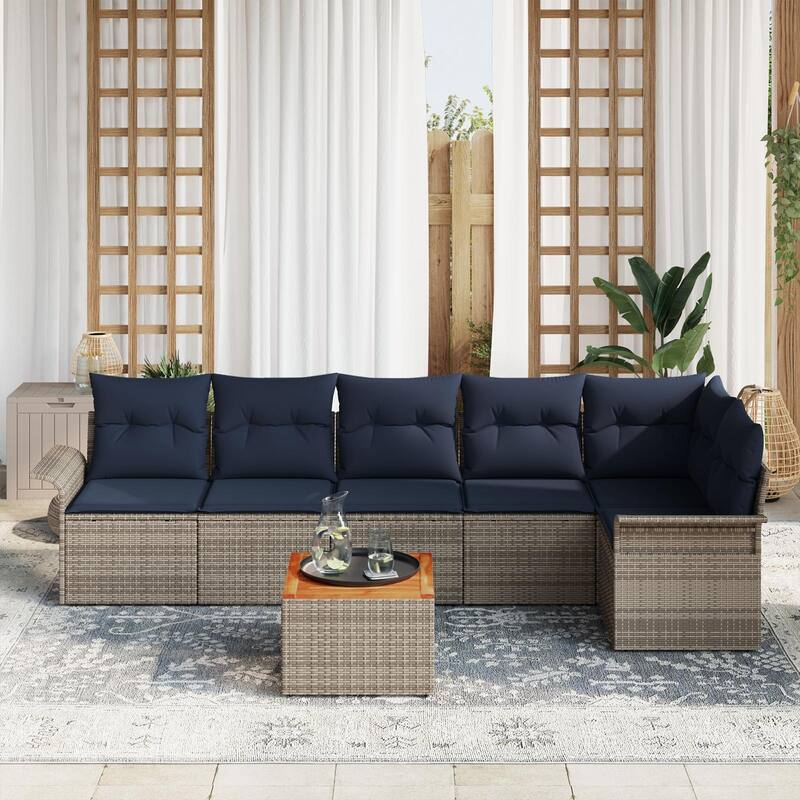 vidaXL 7 Piece Garden Sofa Set with Cushions - 117.1×52.2×27.2