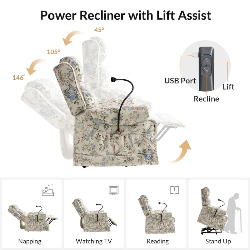 Billy Traditional Lift Assist Power Recliner With Massage Heat And Manual Headrest by HULALA HOME