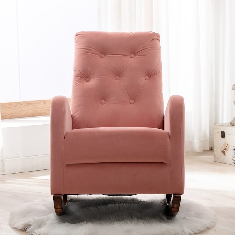 Baby Room High Back Rocking Chair Nursery Chair , Comfortable Rocker Fabric Padded Seat ,Modern High Back Armchair