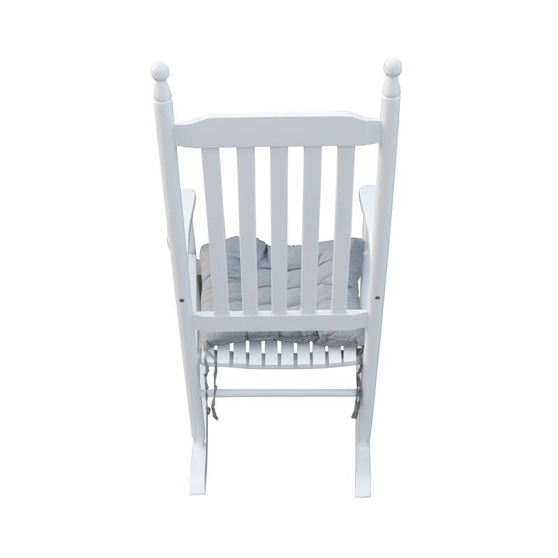 Anmytek White Wooden Rocking Chair with Slatted Back and Seat, Solid Wood Weather Resistant Finish, Wide Armrests