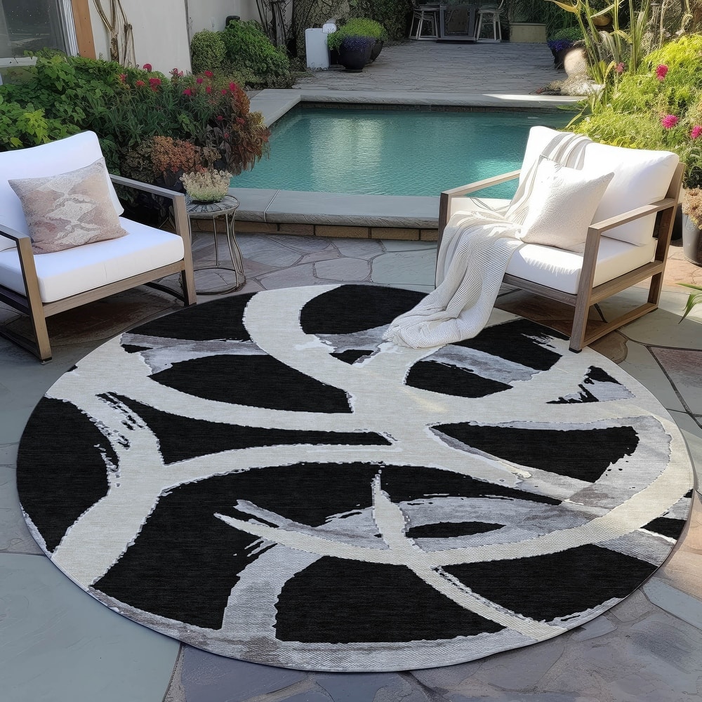 Machine Washable Indoor/ Outdoor Abstract Contemporary Chantille Rug