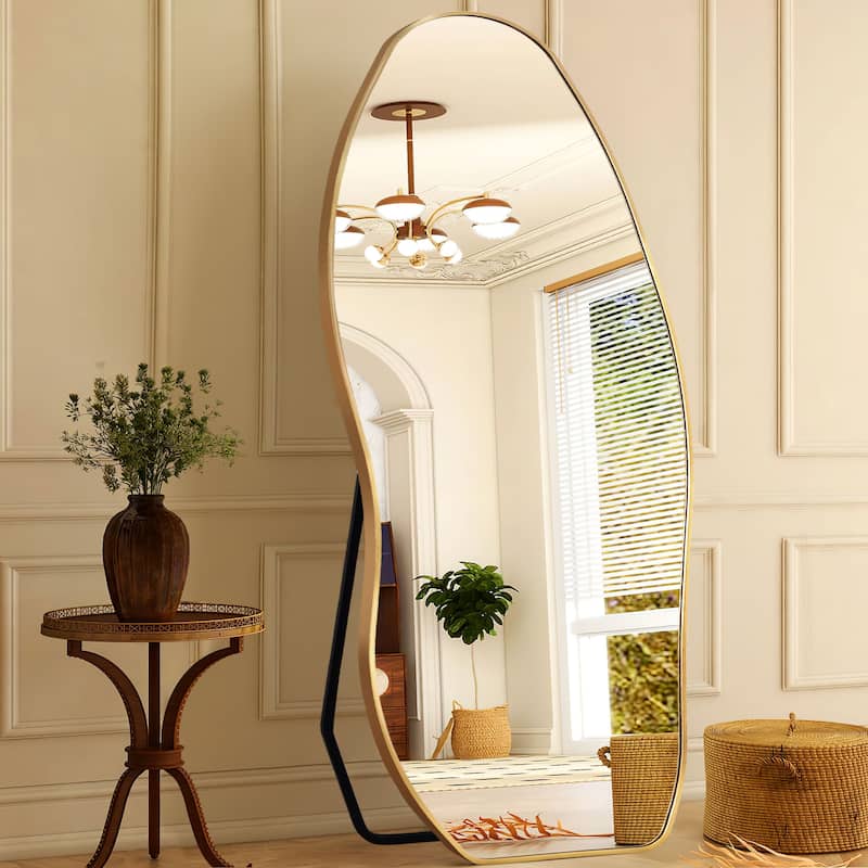 Metal Irregular Full Length Floor Mirror Freestanding Mirror Wall Mounted - Gold - 32x71