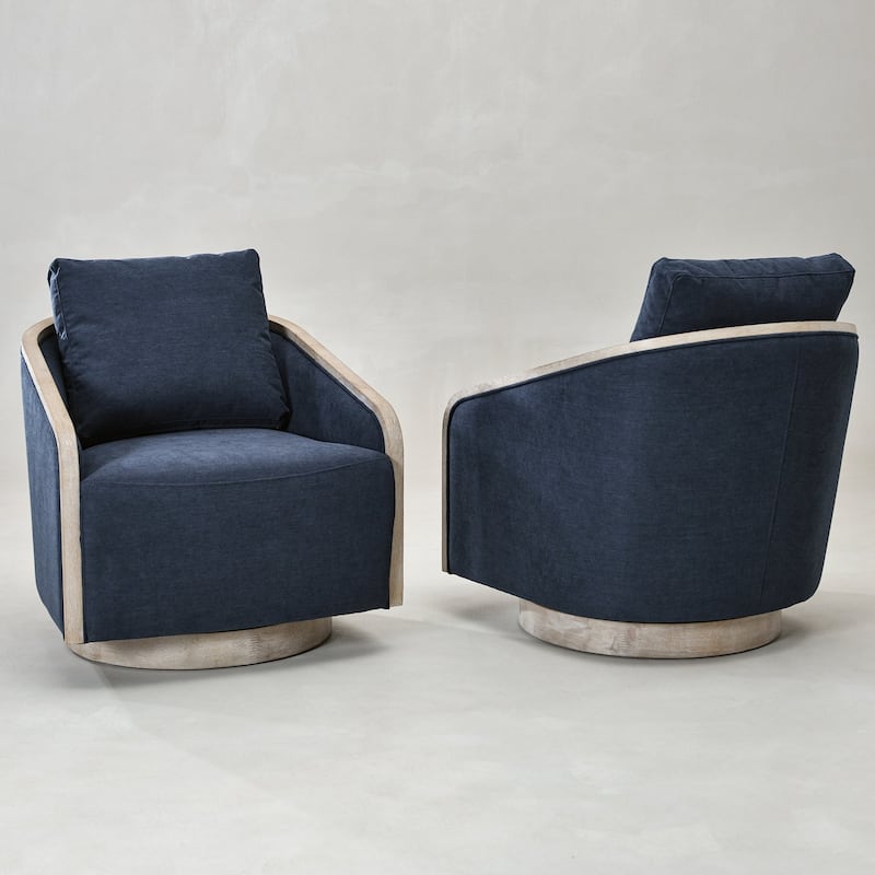 KINWELL 30" Wide Fabric Upholstered Swivel Barrel Chair, Accent Armchair for Living Room, Bedroom