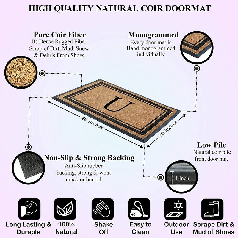 A1HC Markham Border Natural Flocked Rubber Large Doormat 30"x48"