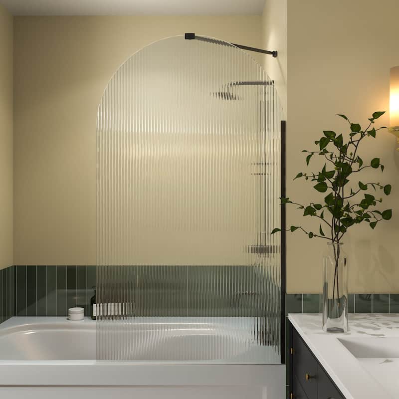 33 in. W x 58 in. H Fixed Tub Door with Tempered Glass - 33" x 58" - Matte Black