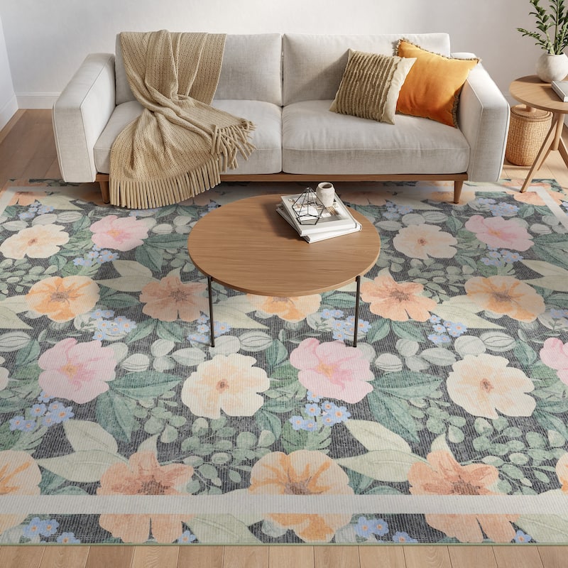 Nourison Botanical Washables Indoor only Floral Area Rug - Charcoal/Multicolor - 7'6" x 9'10"