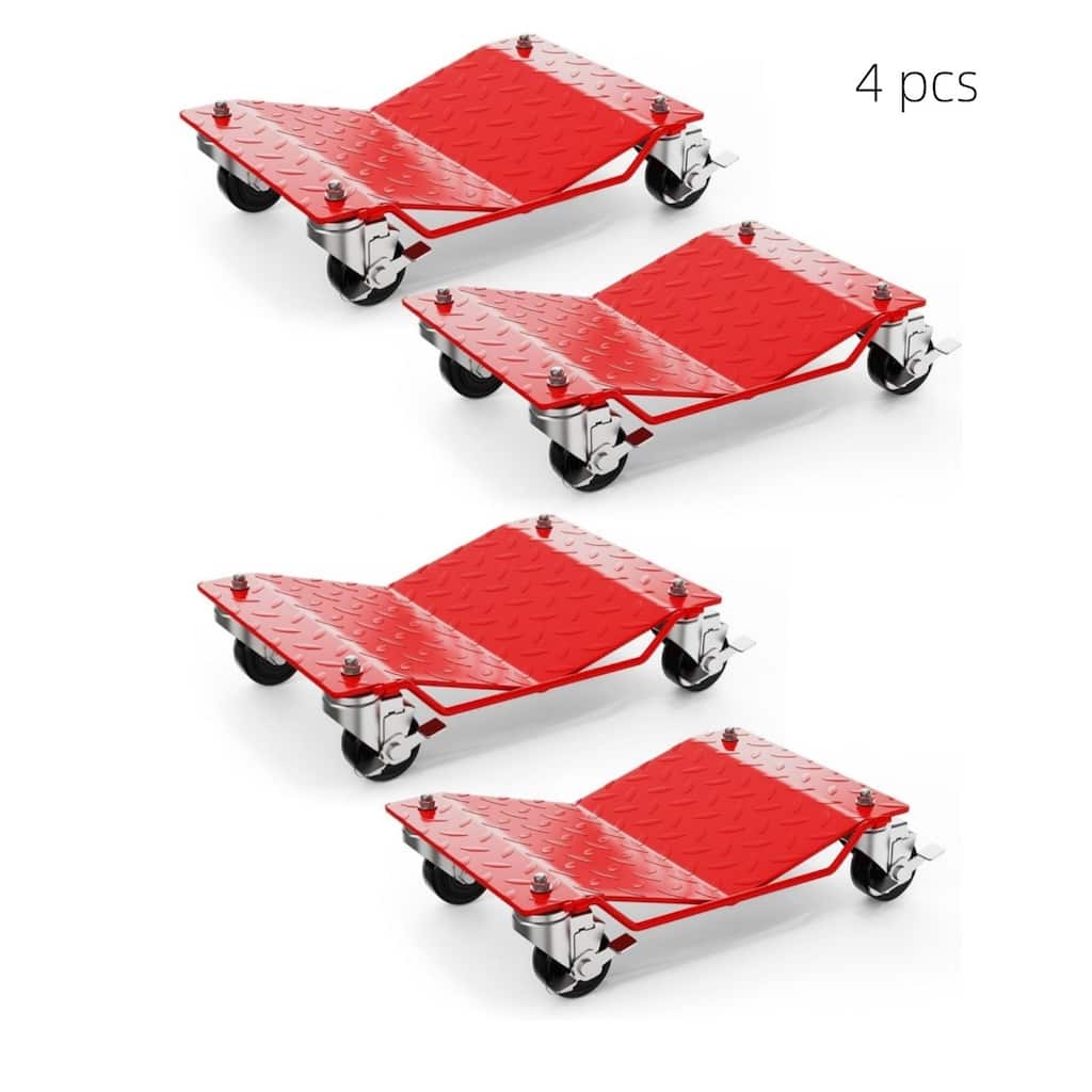 4 pcs Heavy-Duty Car Wheel Dolly Set 6000-lb Capacity with 360Degree Swivel Casters and Anti-Skid Plate Red