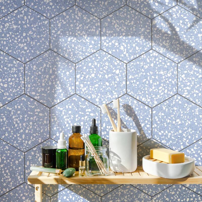 Merola Tile Venice Hex Sky 8-5/8" x 9-7/8" Porcelain Floor and Wall Tile - Sample swatch
