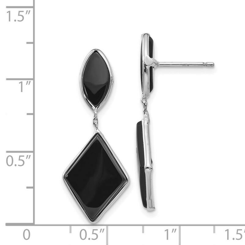 Curata 14k White Gold Polished Simulated Onyx Dangle Post Earrings 32x11mm