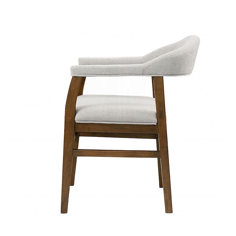 Set of 2 Upholstered Dining Arm Chairs in Dark Walnut