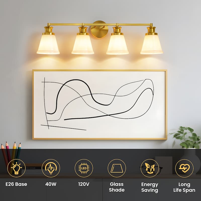 Modern Vanity Lights 3/4 Light Bathroom Dimmable Light Fixture Wall Sconce with Glass Shades