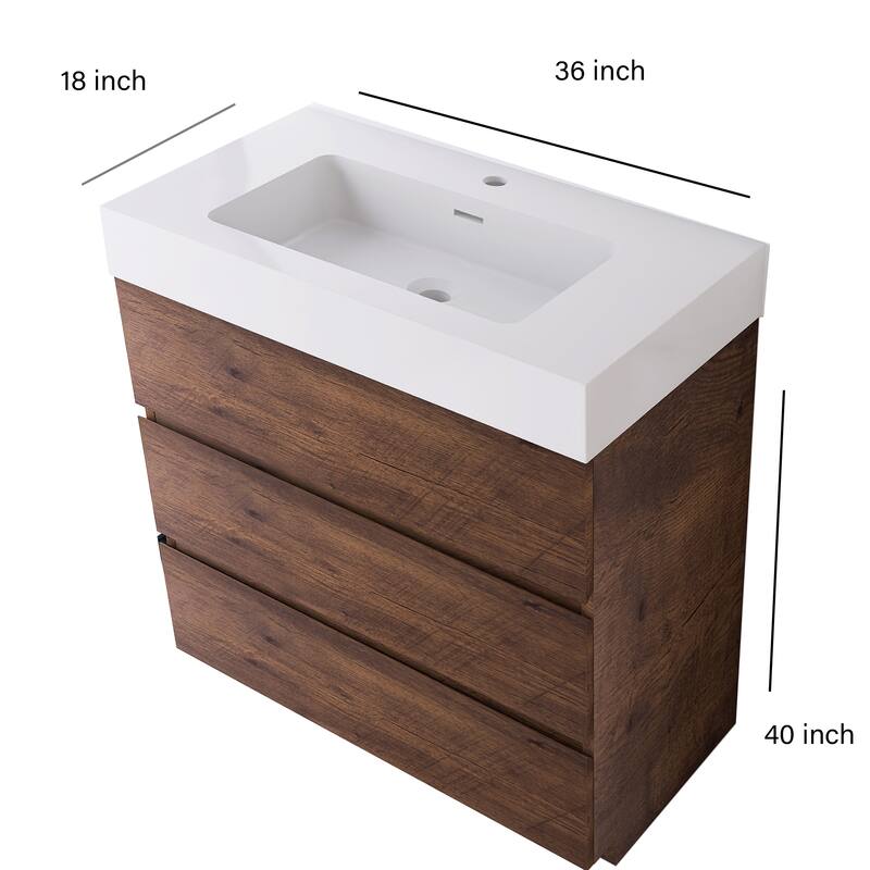 Freestanding Bathroom Vanity with White Solid Surface Top