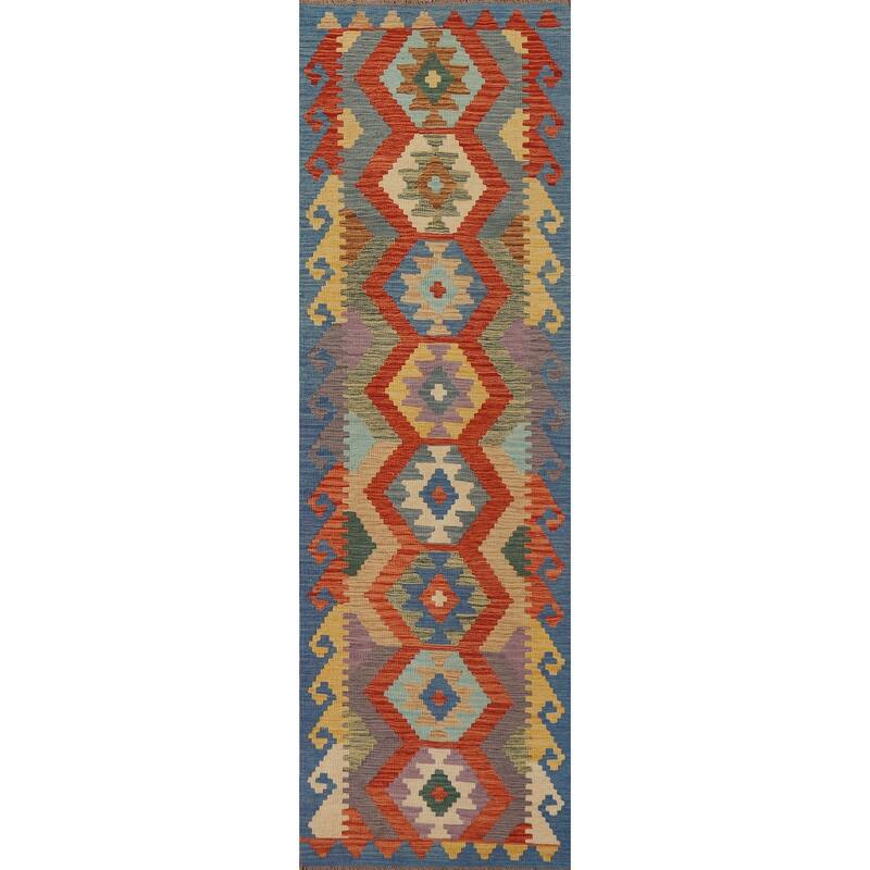 Colorful Kilim Oriental Runner Rug Flat-weave Southwestern Wool Carpet - 2'8" x 9'5"