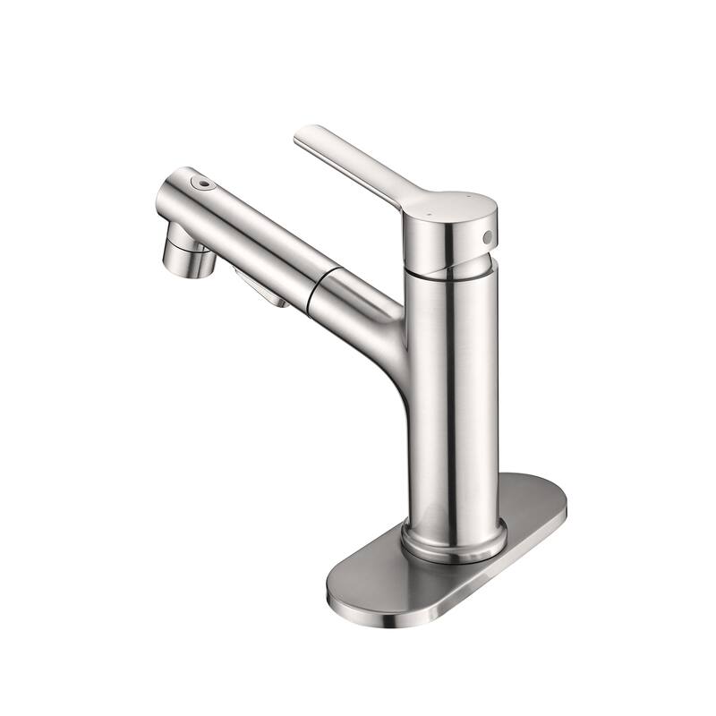 Modern Single Handle Bathroom Sink Faucet with Pop Up Drain and Pull Out Sprayer, 3 Function Spray, Fingerprint Resistant