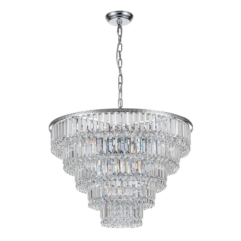 Luxury Fringe Style Tiered Crystal Chandelier - Polished Chrome