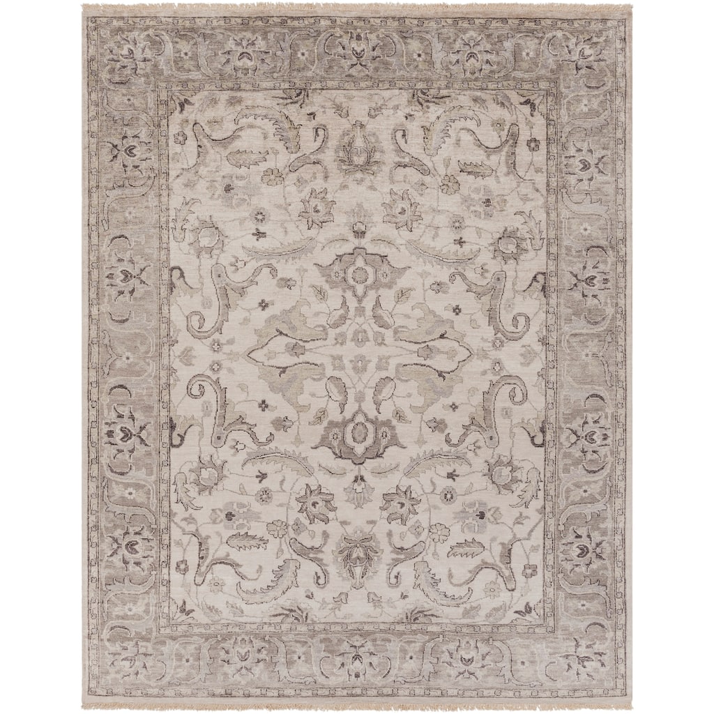 Hand-Knotted Brading Border Viscose Area Rug - 8' x 10' - 8' x 10'