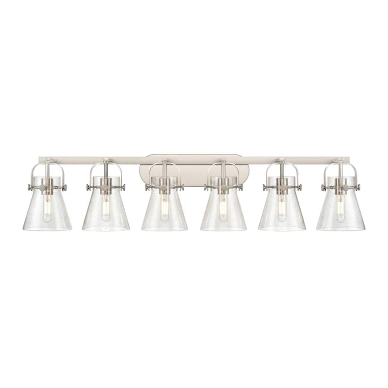 Innovations Lighting Pilaster II Cone - 6 Light 46" Wall-Mounted Bath Vanity Light. - Satin Nickel/Seedy
