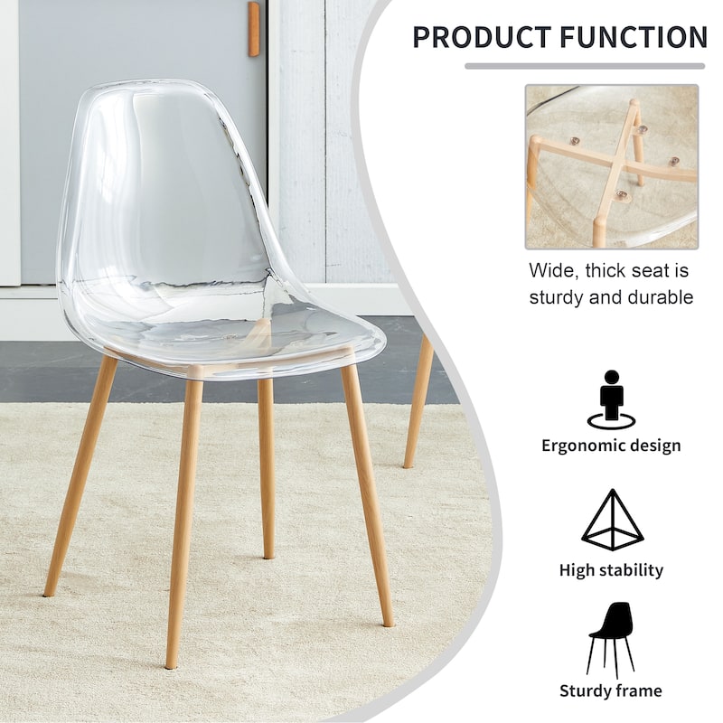 Modern minimalist armless crystal dining chair, plastic chair set of 6 with metal legs