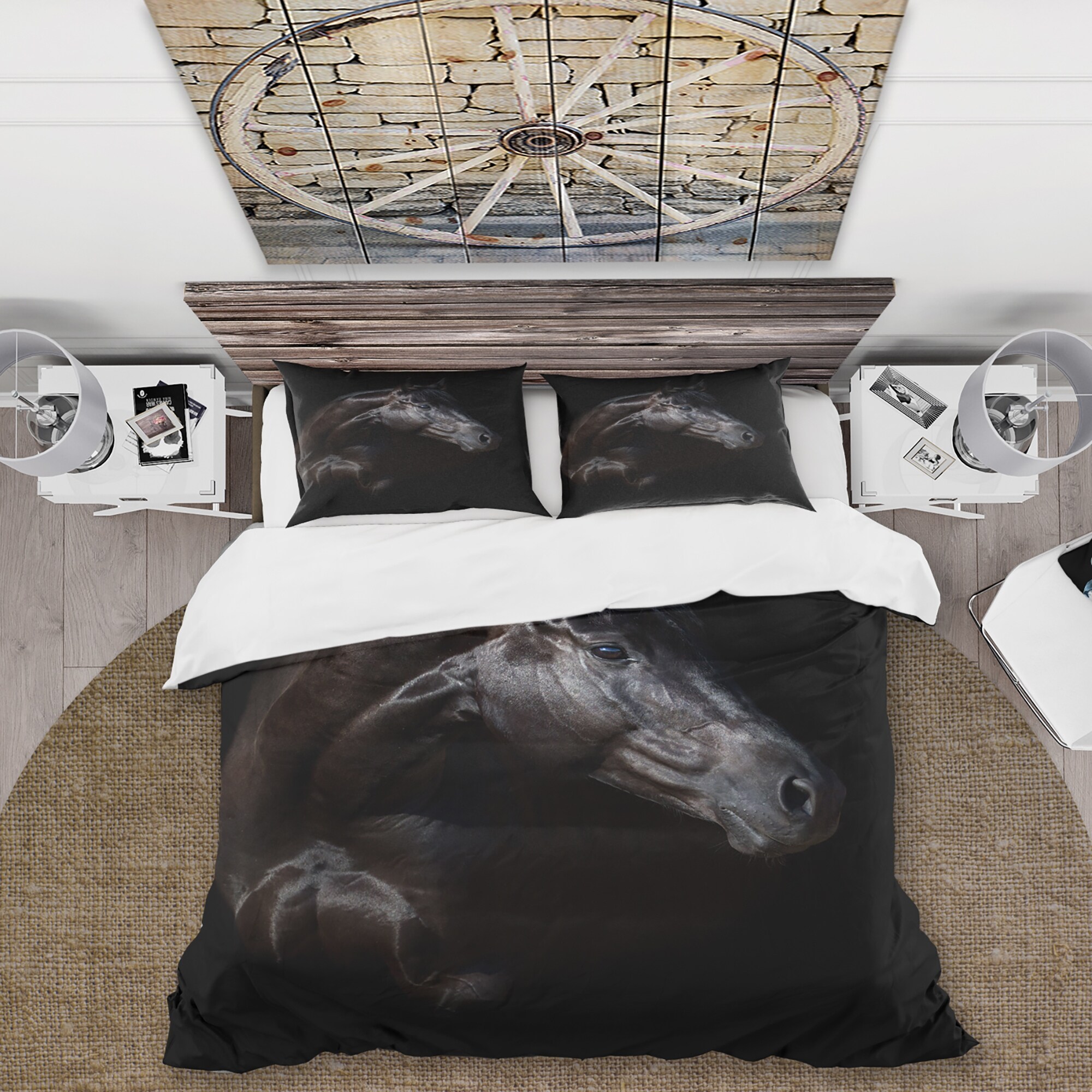 Designart Silhouette Of Horse and Girl Farmhouse Duvet Cover Comforter Set