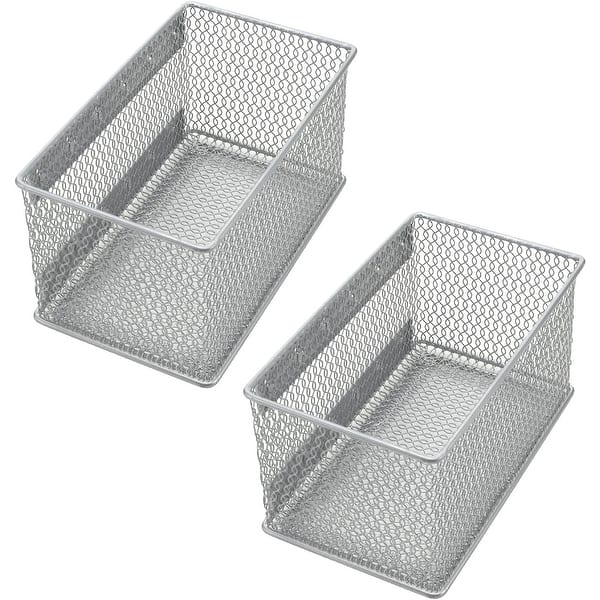 Silver Wire Mesh Magnetic Storage Baskets, Office Supply Organizers, Set of  3