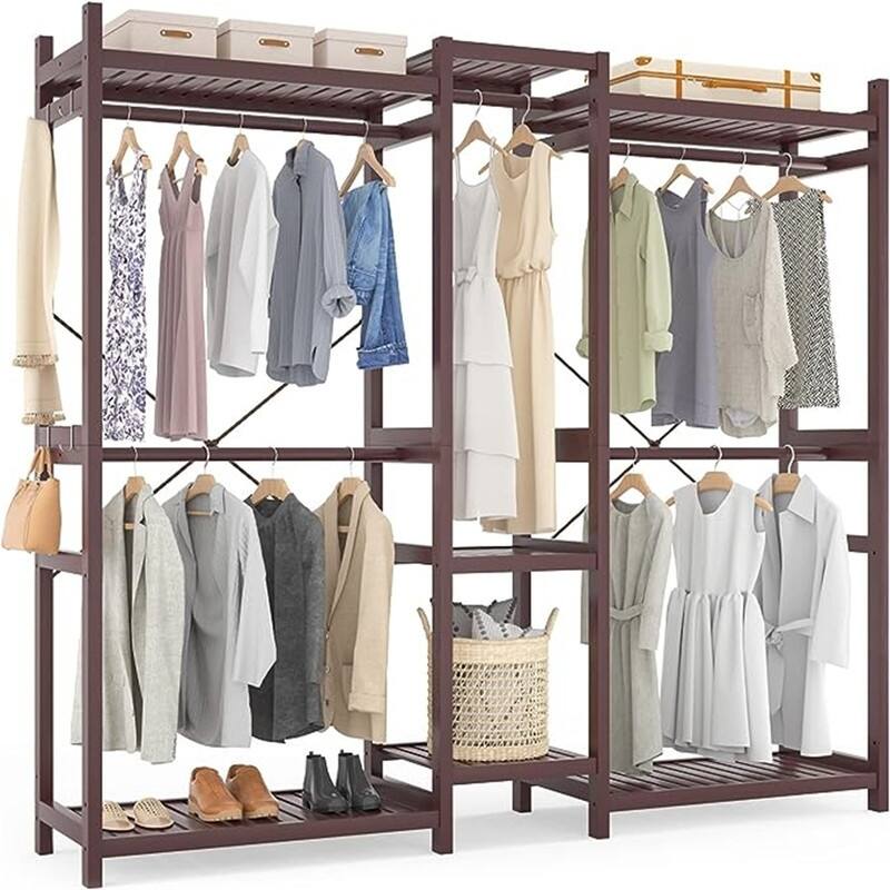 Bamboo Closet System Clothes Rack, Freestanding Garment Rack - 17.72"D x 70.47"W x 76.77"H - Espresso
