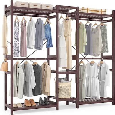 Bamboo Closet System Clothes Rack, Freestanding Garment Rack - 17.72"D x 70.47"W x 76.77"H