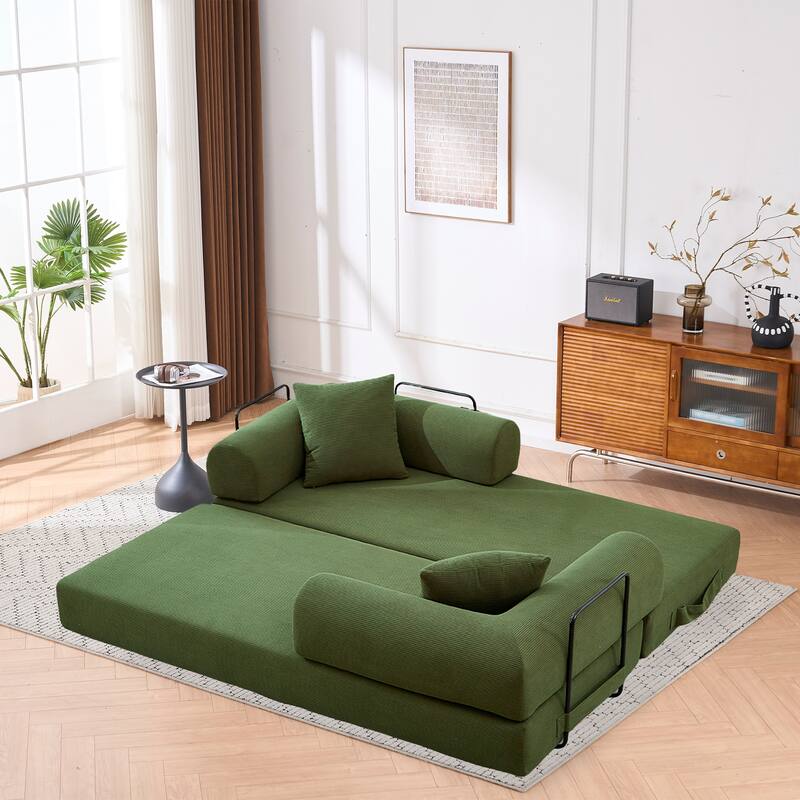 Convertible Sofa Bed, Folding Floor Couch Loveseat with Pillows, Corduroy Multi‑Mode Lounger, Sleeper Mattress