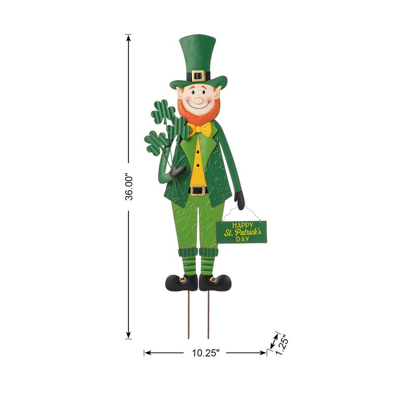 Glitzhome 36"H St. Patrick's Metal Leprechaun Decor(Three Function)