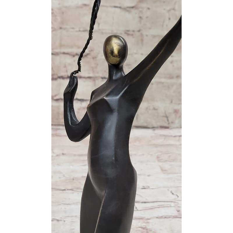 Tennis Badminton Player Serving Bronze Metal Statue Sculpture Figurine Signed 10 Inches X 6 Inches