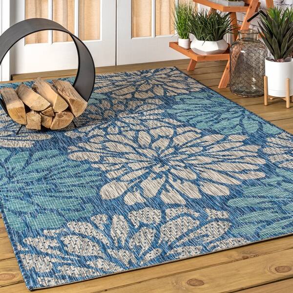 shop zinnia modern floral textured weave indoor outdoor area rug overstock 28416046