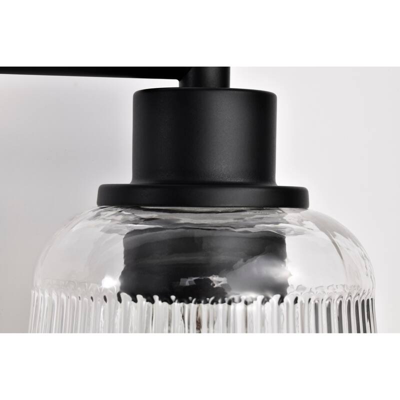 Grayson 4 Light Vanity Matte Black Finish Clear Ribbed Glass - Matte Black