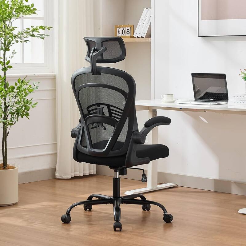 Ergonomic Office Computer Gaming Chair with Flip-Up Armrests for Bedroom, Study