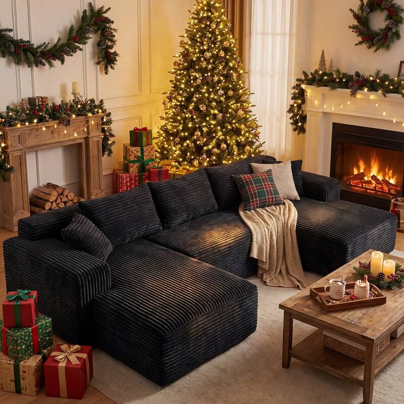 Oversized Modular Sectional Sofa, No Assembly Required, Corduroy Fabric, Deep Seat Cloud Couch with Chaise Foam Sofa