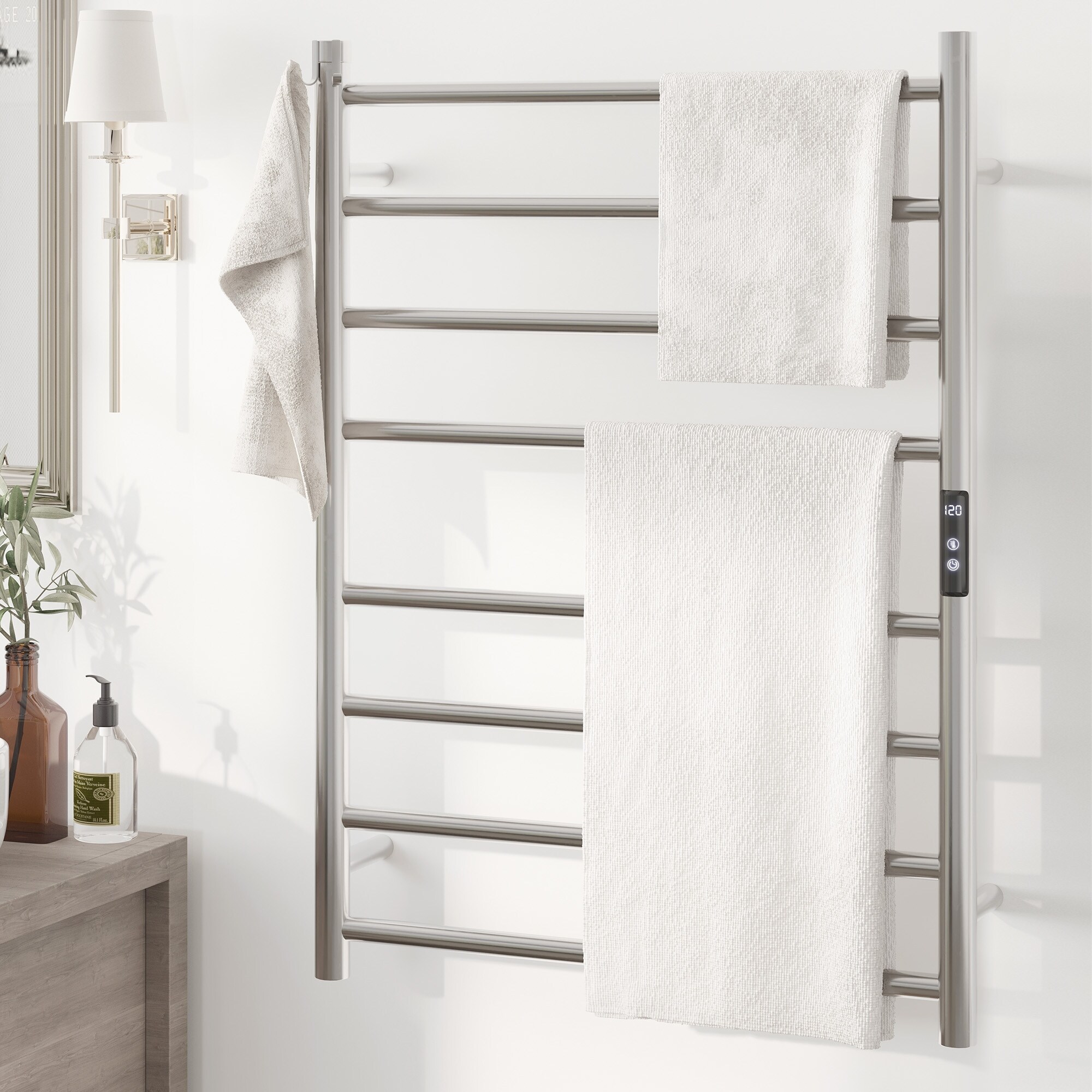 8 Bar Wall Mounted Electric Towel Rack Heater with Temperature Controlled  Timing Switch - Bed Bath u0026 Beyond - 37685467