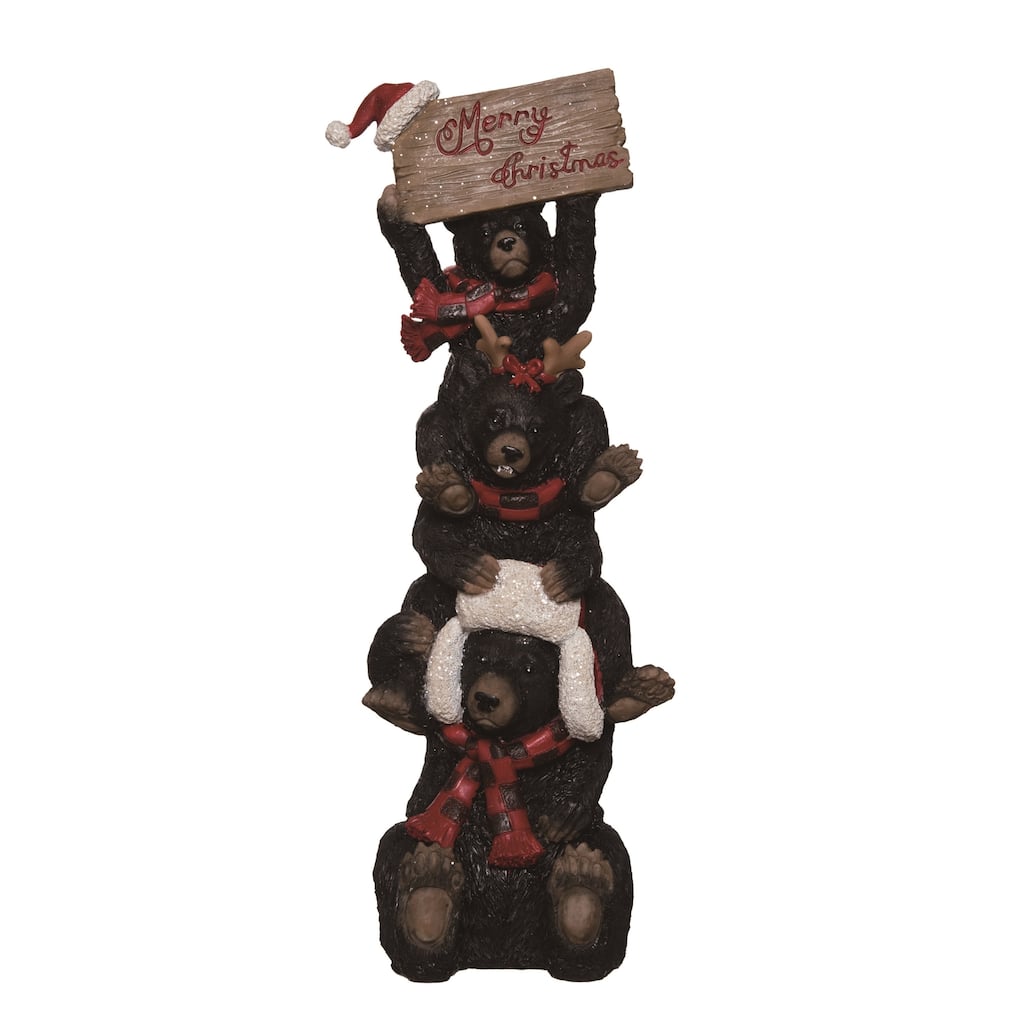 Transpac Resin 13.25 in. Multicolor Christmas Bear Stack Figurine