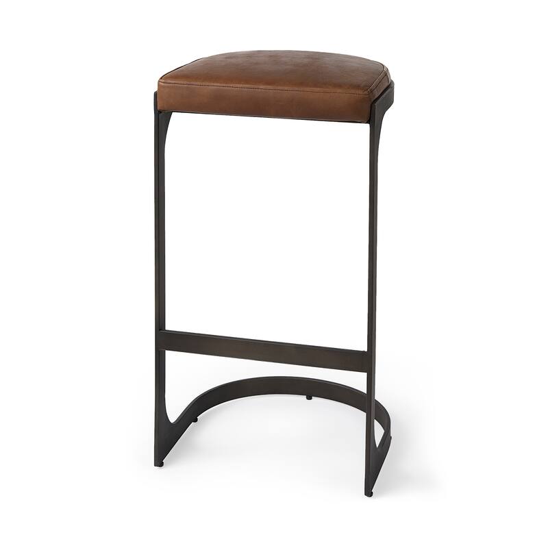 Tyson Black Genuine Leather with Dark Gray Metal Frame Counter Stool - Single - Medium Brown - Counter Height/Bar height/Bar Height