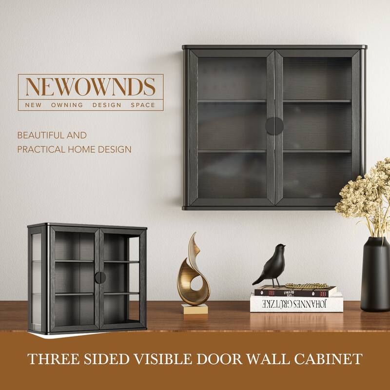Modern Wall-Mounted Storage Cabinet with Tempered Glass Doors
