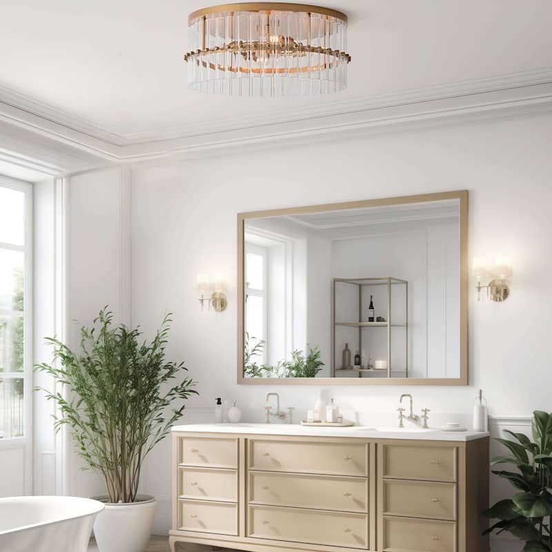 Casandra 18.7" 4-Light Hollow Half-cut Glass Drum Flush Mount - Brushed Brass