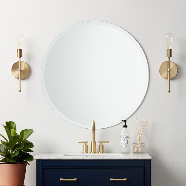 Classic Frameless Beveled Edge Round Wall Mirror - Clear. Opens flyout.